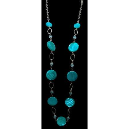 Retro Mermaidcore Blue Shell And Glass Station Necklace