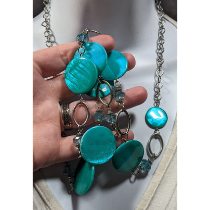 Retro Mermaidcore Blue Shell And Glass Station Necklace