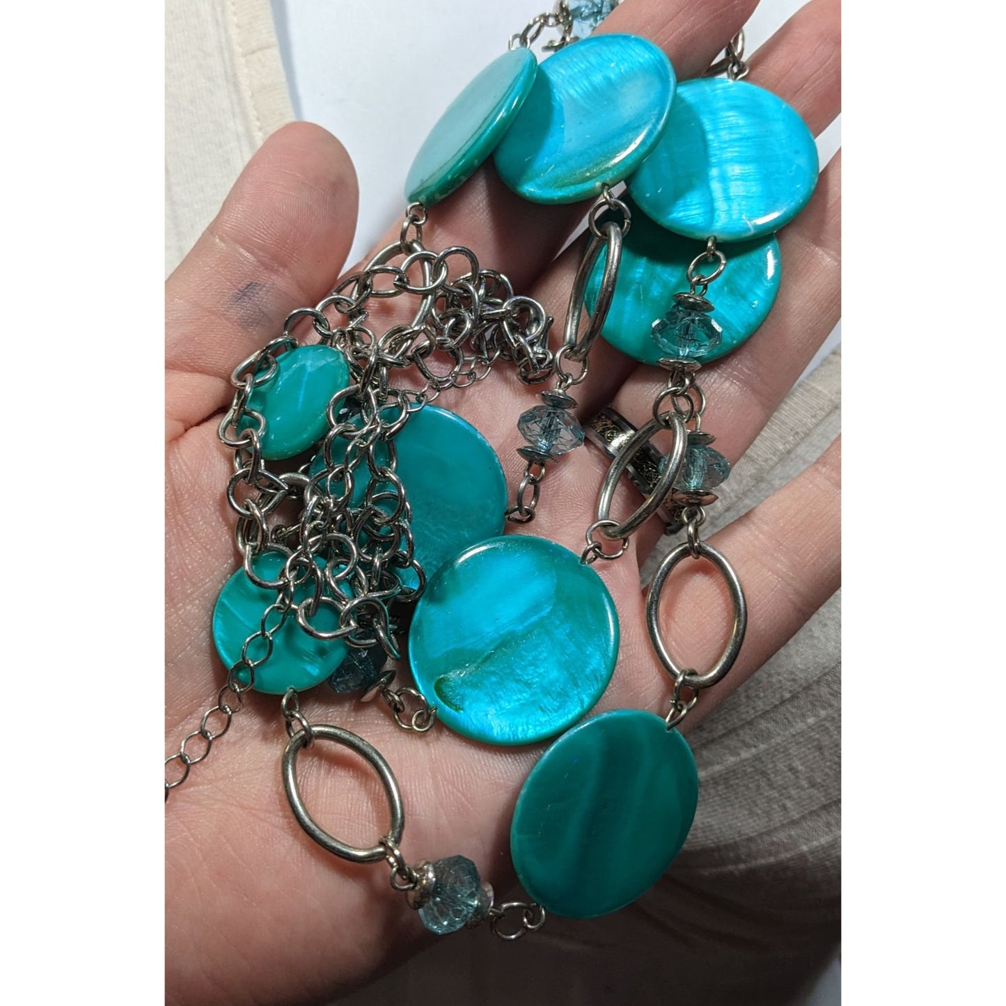 Retro Mermaidcore Blue Shell And Glass Station Necklace