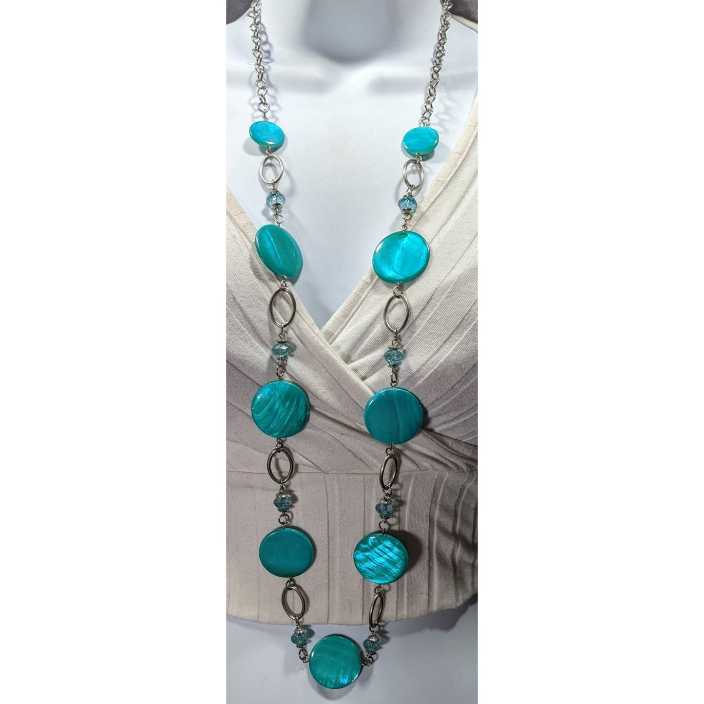 Retro Mermaidcore Blue Shell And Glass Station Necklace