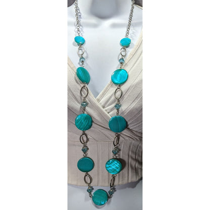 Retro Mermaidcore Blue Shell And Glass Station Necklace