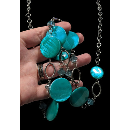 Retro Mermaidcore Blue Shell And Glass Station Necklace