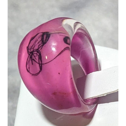 Chunky Pink And Black Bubblegum Abstract Ring Size 6 1/4