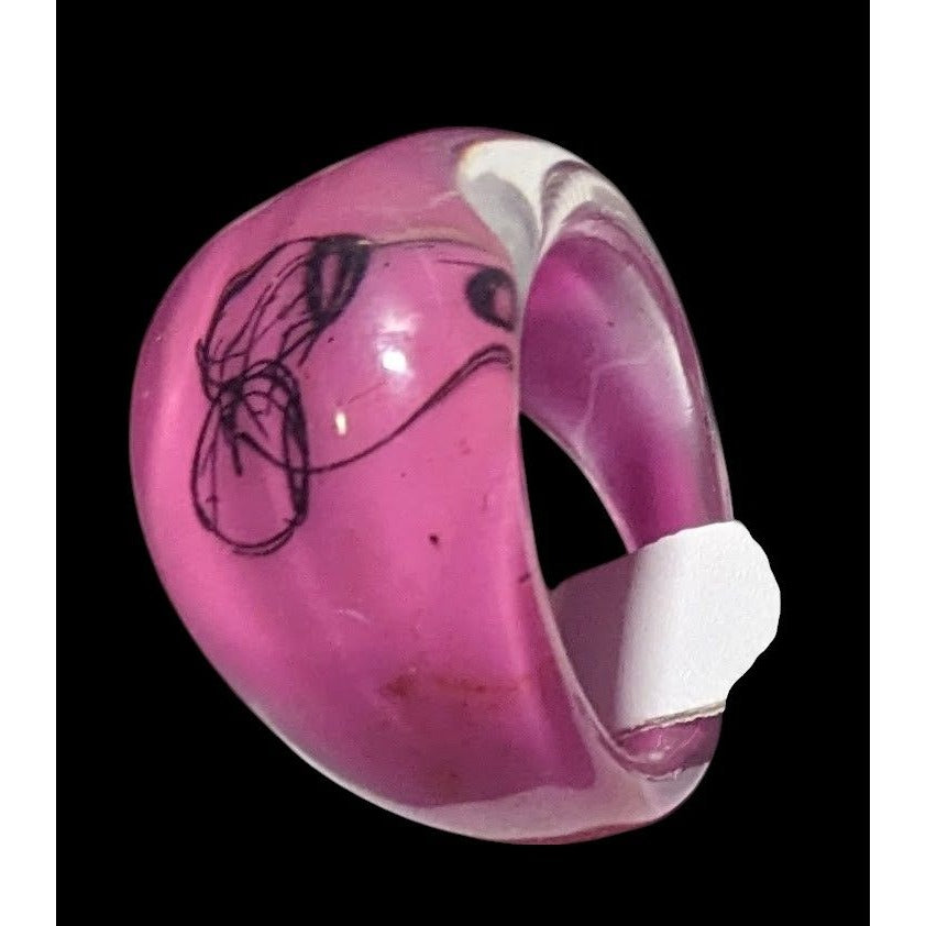 Chunky Pink And Black Bubblegum Abstract Ring Size 6 1/4