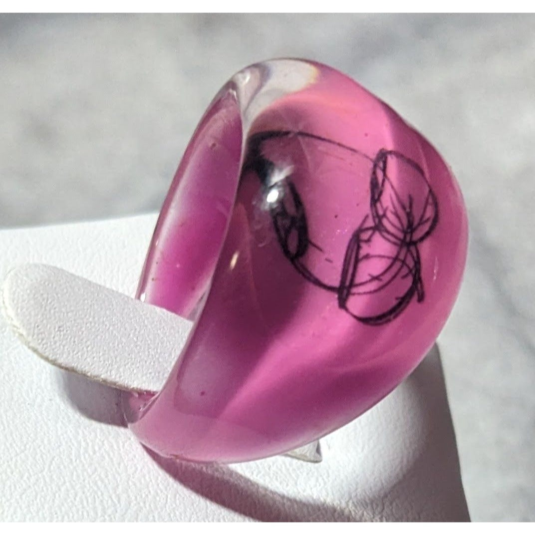 Chunky Pink And Black Bubblegum Abstract Ring Size 6 1/4