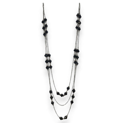 Gothic Glam Black Faceted Bead Gunmetal Layered Necklace 23 Inch