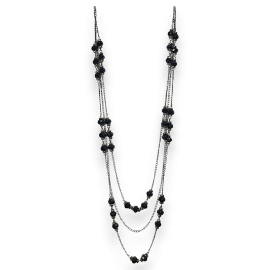 Gothic Glam Black Faceted Bead Gunmetal Layered Necklace 23 Inch