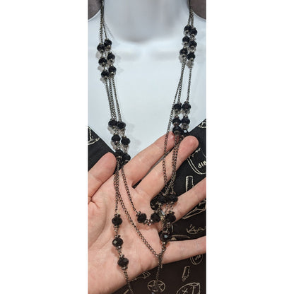 Gothic Glam Black Faceted Bead Gunmetal Layered Necklace 23 Inch
