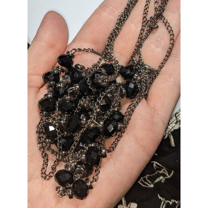 Gothic Glam Black Faceted Bead Gunmetal Layered Necklace 23 Inch