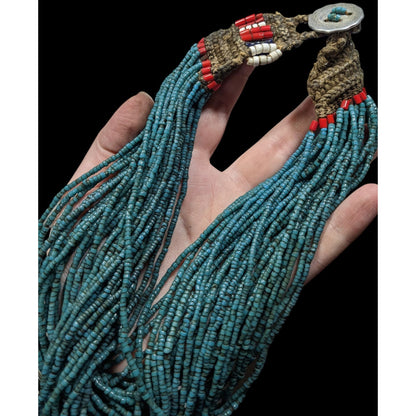 Vintage Authentic Konyak Naga Multistrand Glass Beaded Necklace With Macrame Clasp