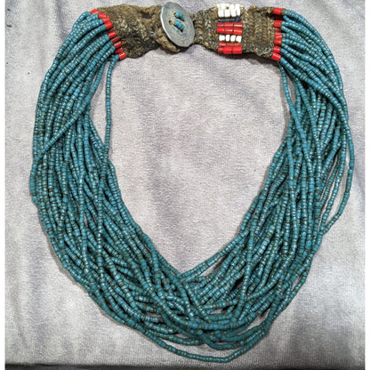 Vintage Authentic Konyak Naga Multistrand Glass Beaded Necklace With Macrame Clasp