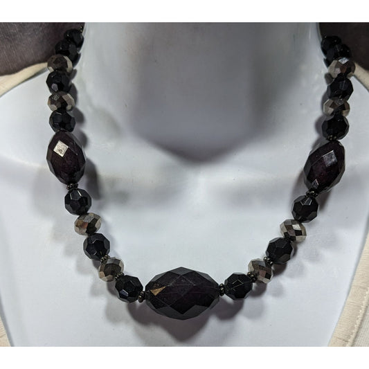 Chunky Gothic Black Beaded Necklace With Metallic Accents