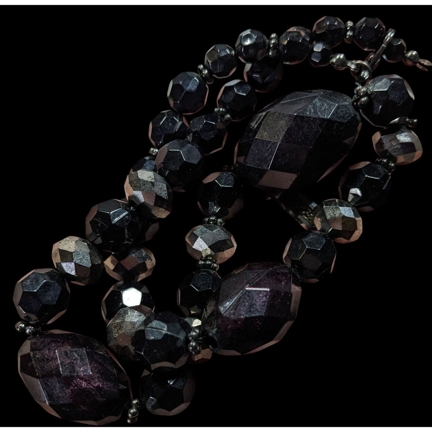 Chunky Gothic Black Beaded Necklace With Metallic Accents