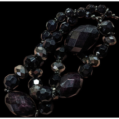 Chunky Gothic Black Beaded Necklace With Metallic Accents