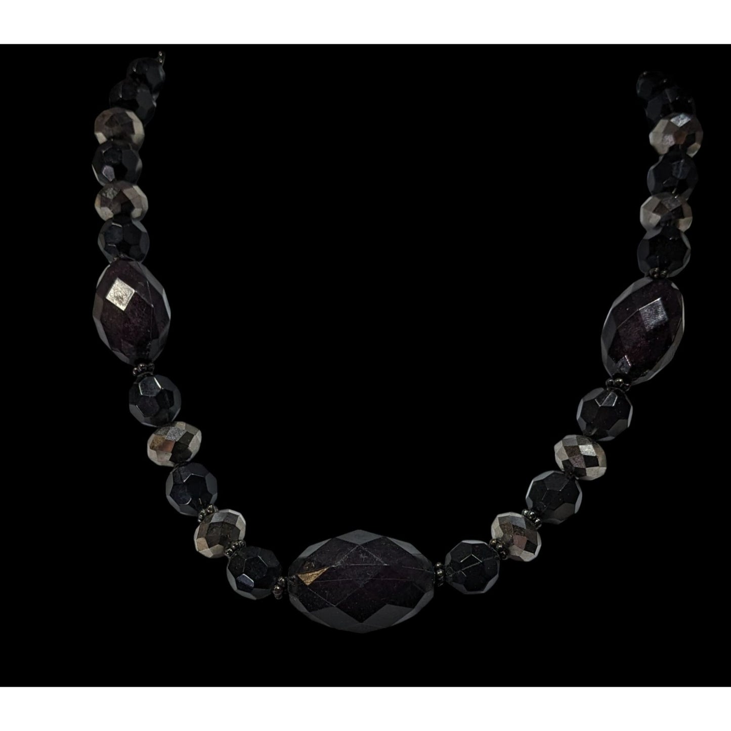 Chunky Gothic Black Beaded Necklace With Metallic Accents