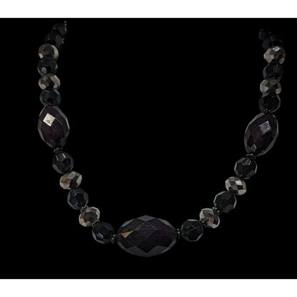 Chunky Gothic Black Beaded Necklace With Metallic Accents