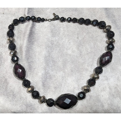 Chunky Gothic Black Beaded Necklace With Metallic Accents