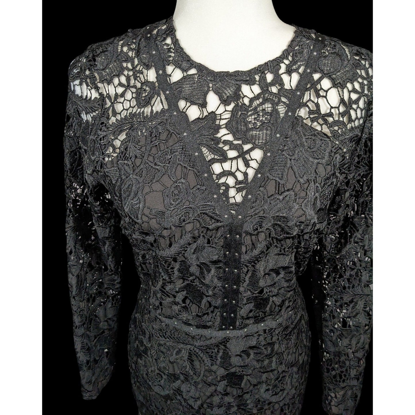 Sam Edelson Gothic Black Lace Midi Dress Size 0
