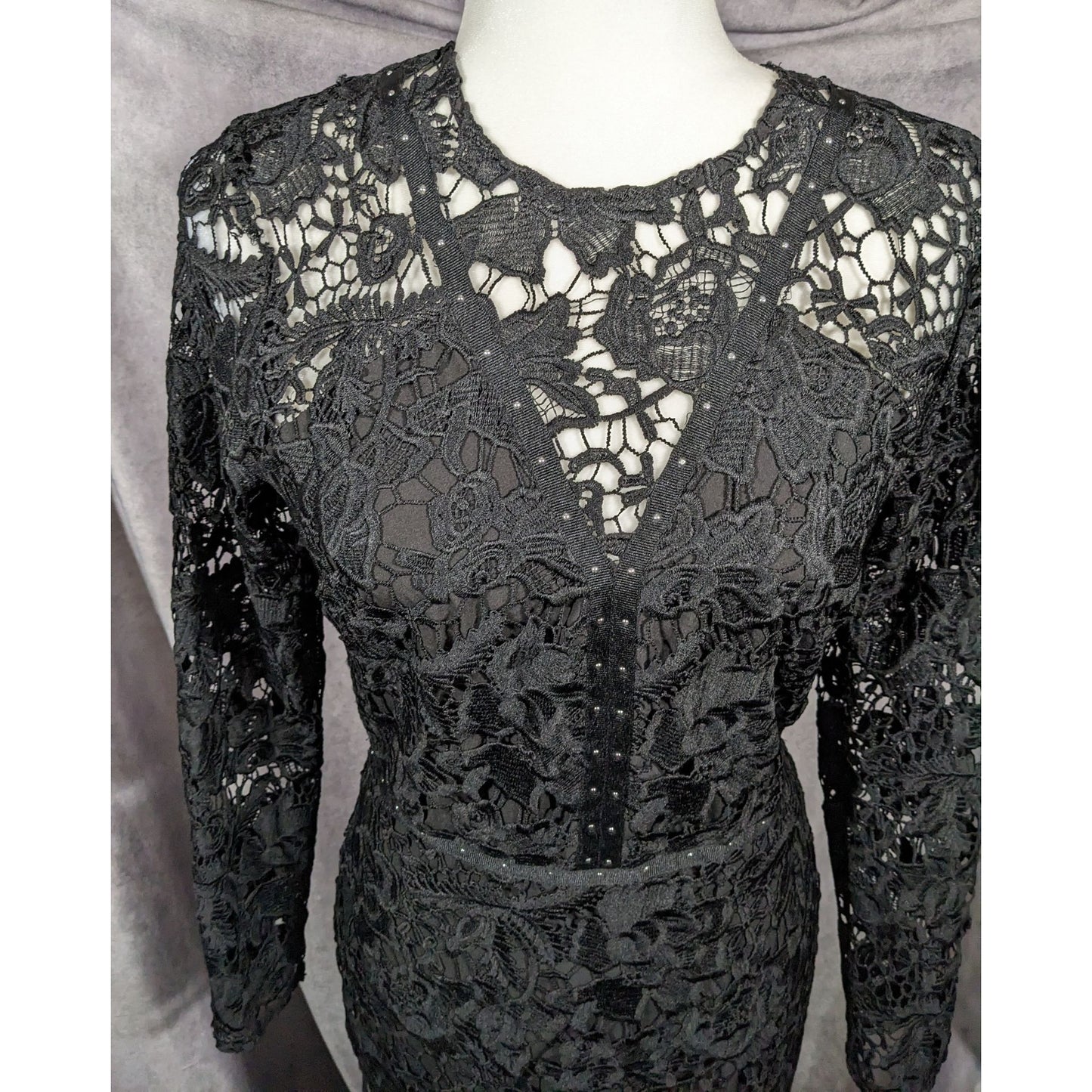 Sam Edelson Gothic Black Lace Midi Dress Size 0