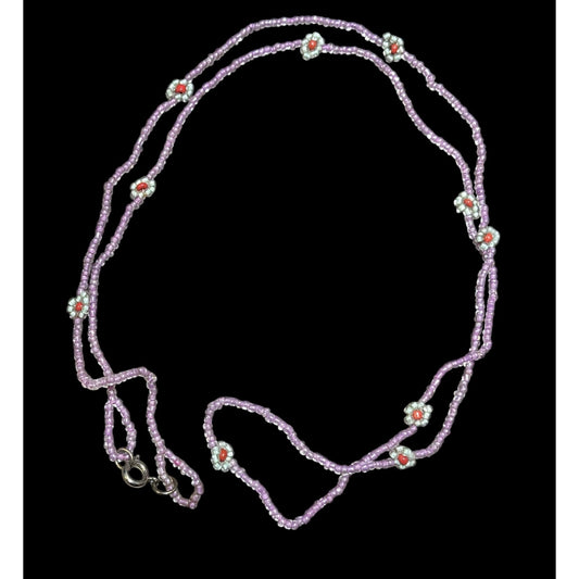 Handmade Purple Floral Glass Beaded Necklace