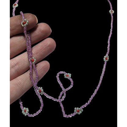 Handmade Purple Floral Glass Beaded Necklace