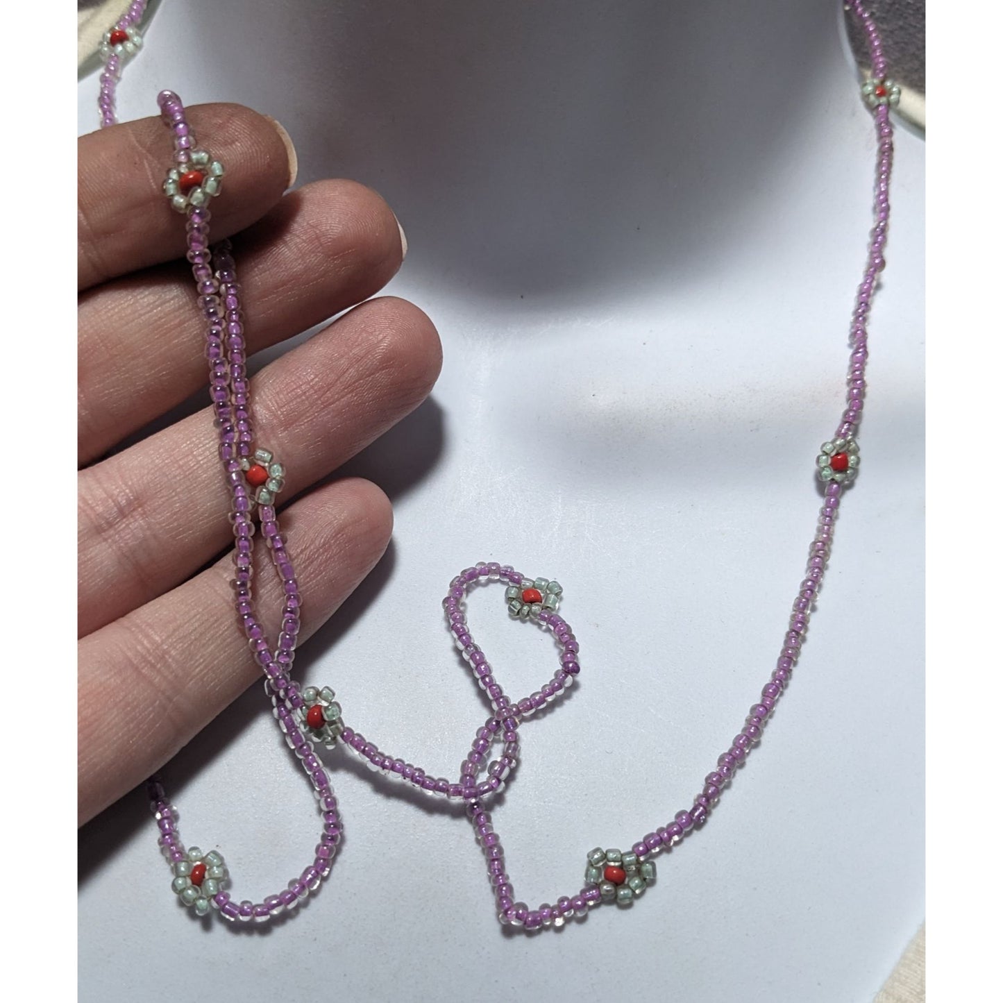 Handmade Purple Floral Glass Beaded Necklace