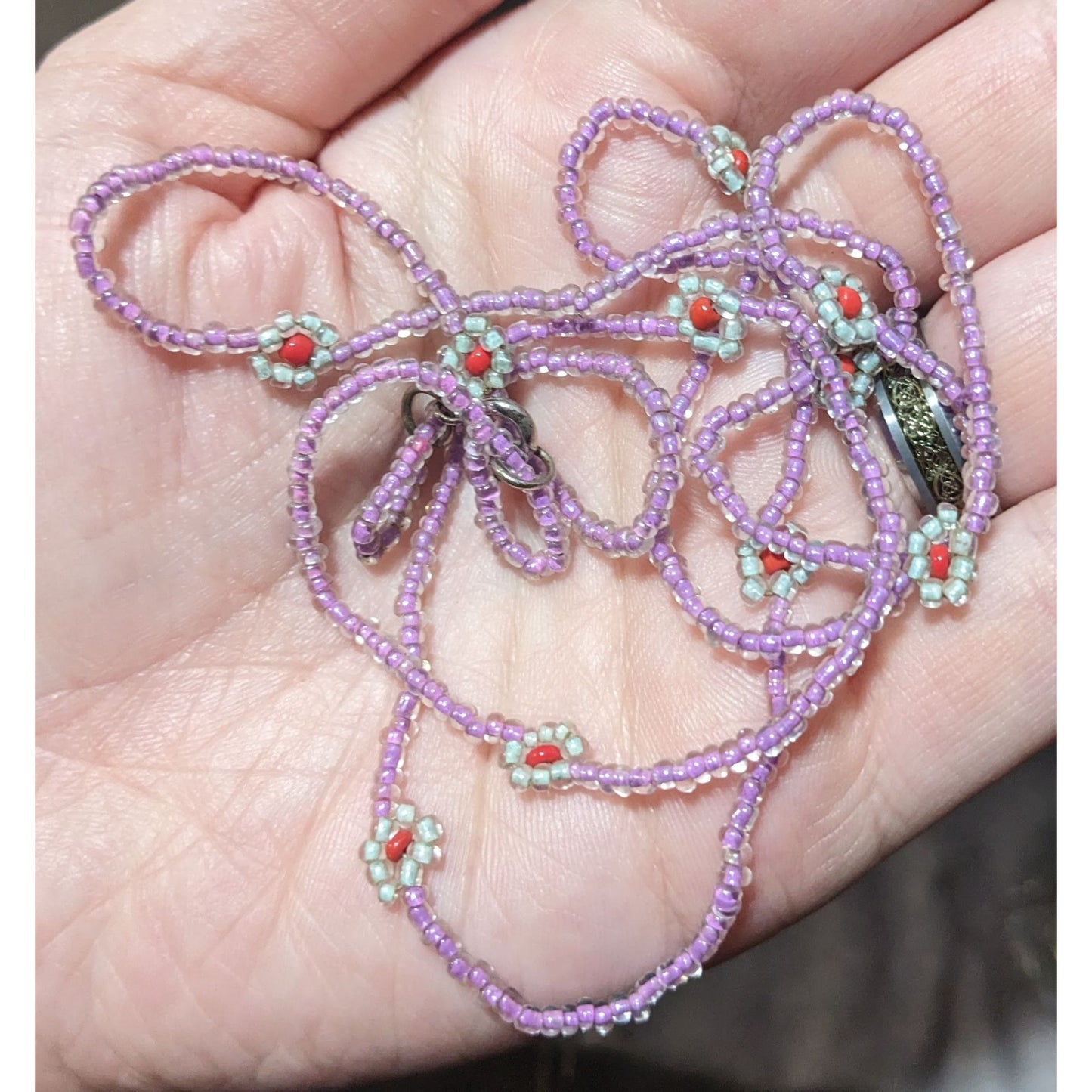 Handmade Purple Floral Glass Beaded Necklace