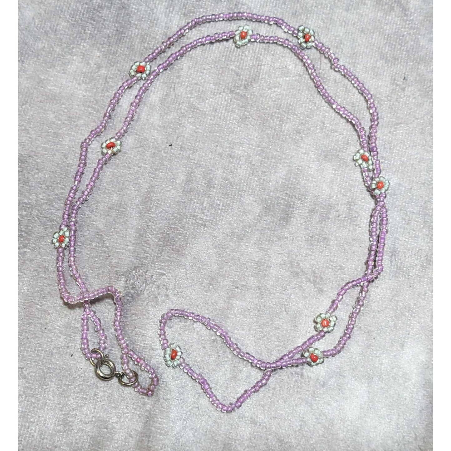 Handmade Purple Floral Glass Beaded Necklace