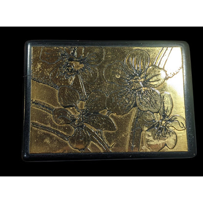 Vintage Floral Lidded Black And Gold Trinket Box