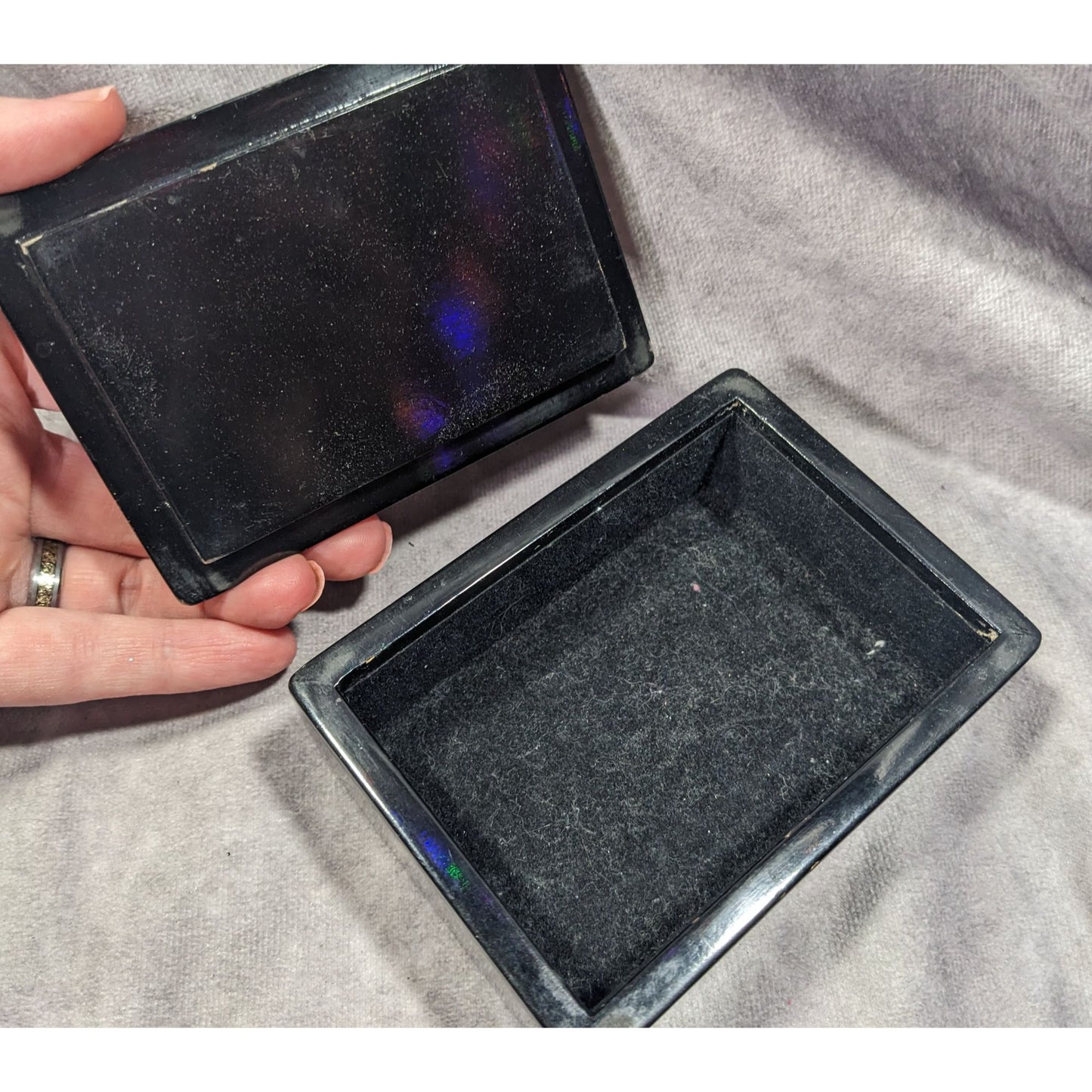 Vintage Floral Lidded Black And Gold Trinket Box