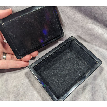 Vintage Floral Lidded Black And Gold Trinket Box