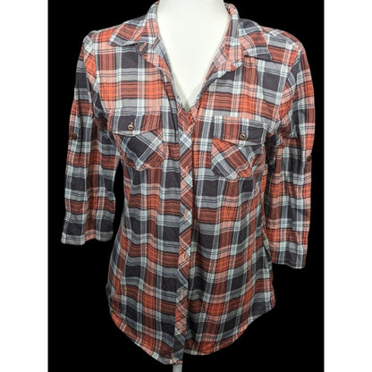 Eden & Olivia Grey And Orange Plaid Button Down Shirt