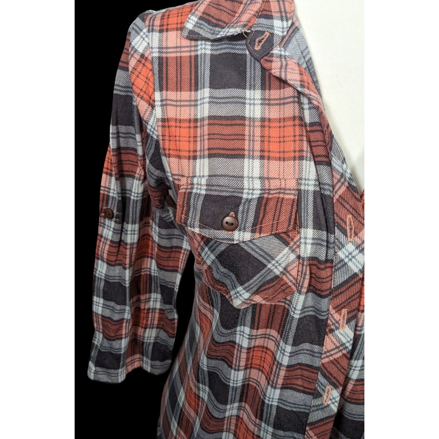 Eden & Olivia Grey And Orange Plaid Button Down Shirt