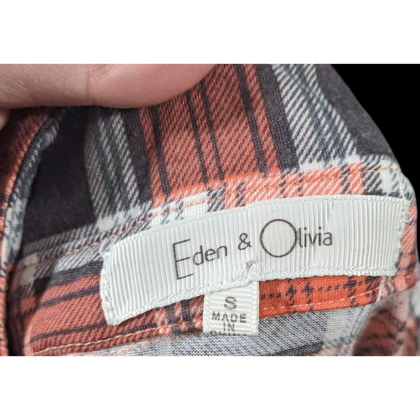 Eden & Olivia Grey And Orange Plaid Button Down Shirt