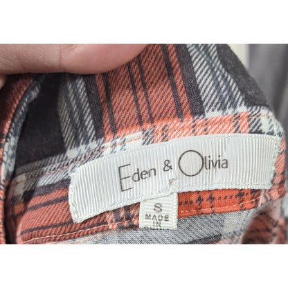 Eden & Olivia Grey And Orange Plaid Button Down Shirt