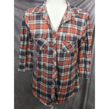 Eden & Olivia Grey And Orange Plaid Button Down Shirt