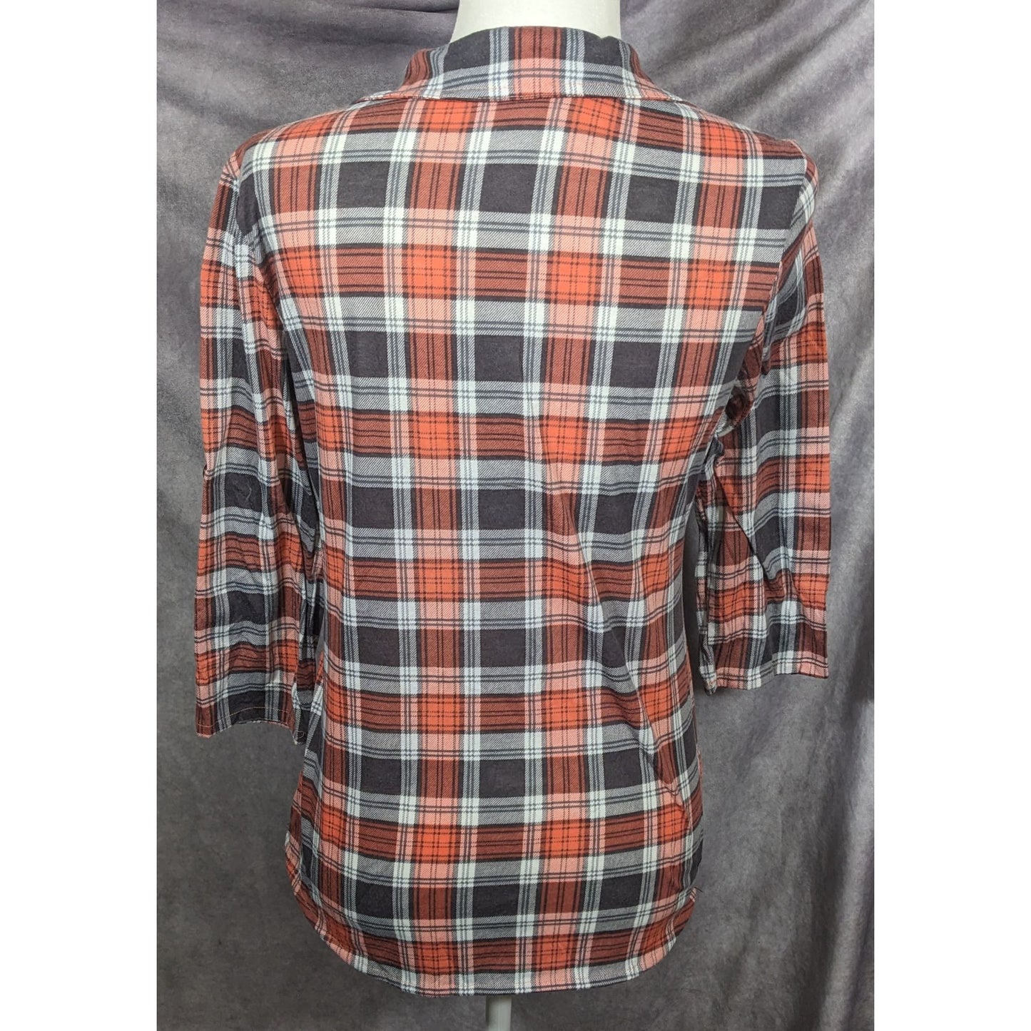 Eden & Olivia Grey And Orange Plaid Button Down Shirt