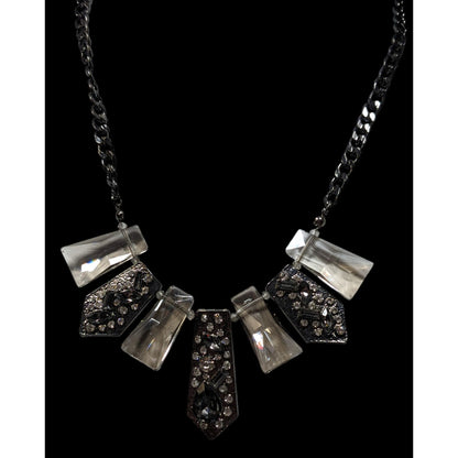 Glam Art Deco Style Gunmetal Geometric Crystal Statement Necklace