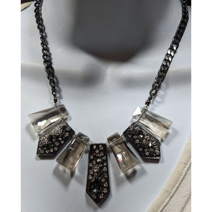 Glam Art Deco Style Gunmetal Geometric Crystal Statement Necklace