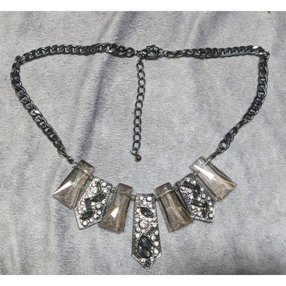 Glam Art Deco Style Gunmetal Geometric Crystal Statement Necklace