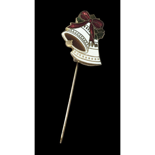 Vintage Gold And White Holiday Bell Stick Pin