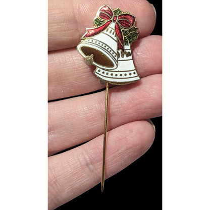 Vintage Gold And White Holiday Bell Stick Pin