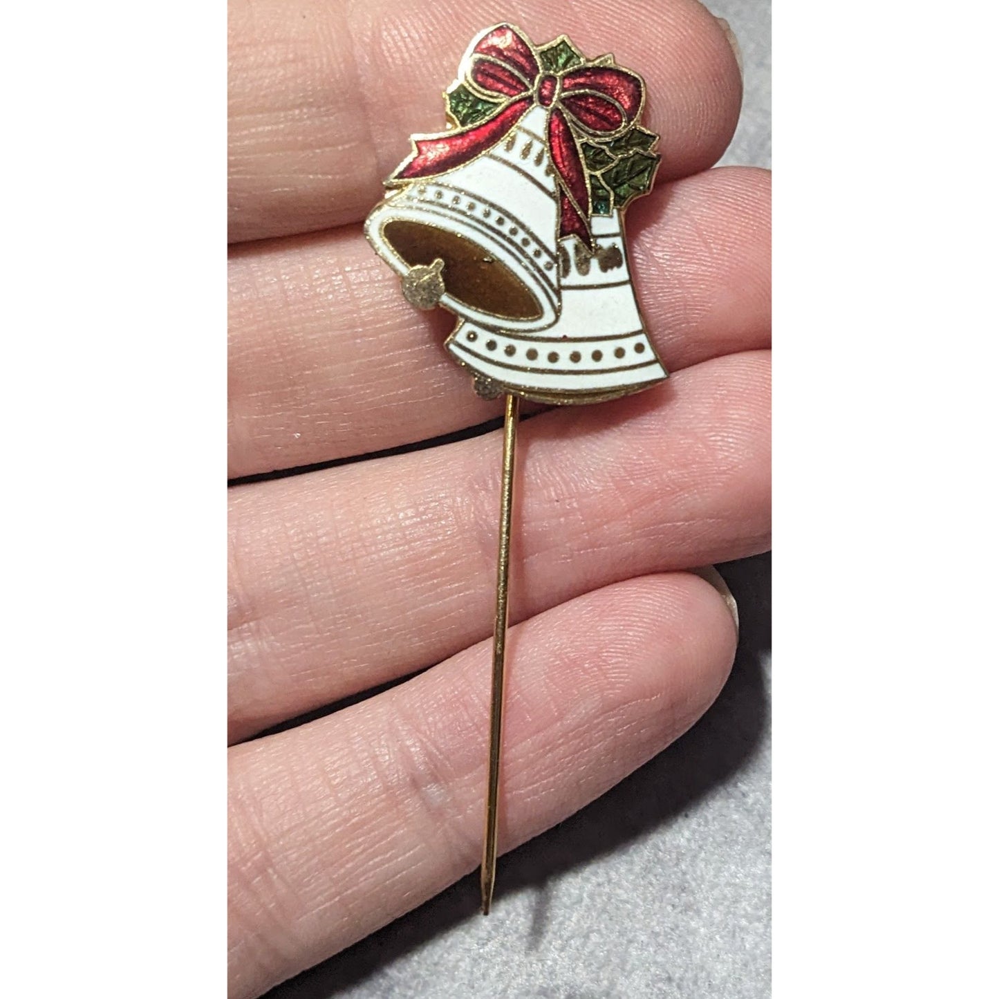 Vintage Gold And White Holiday Bell Stick Pin