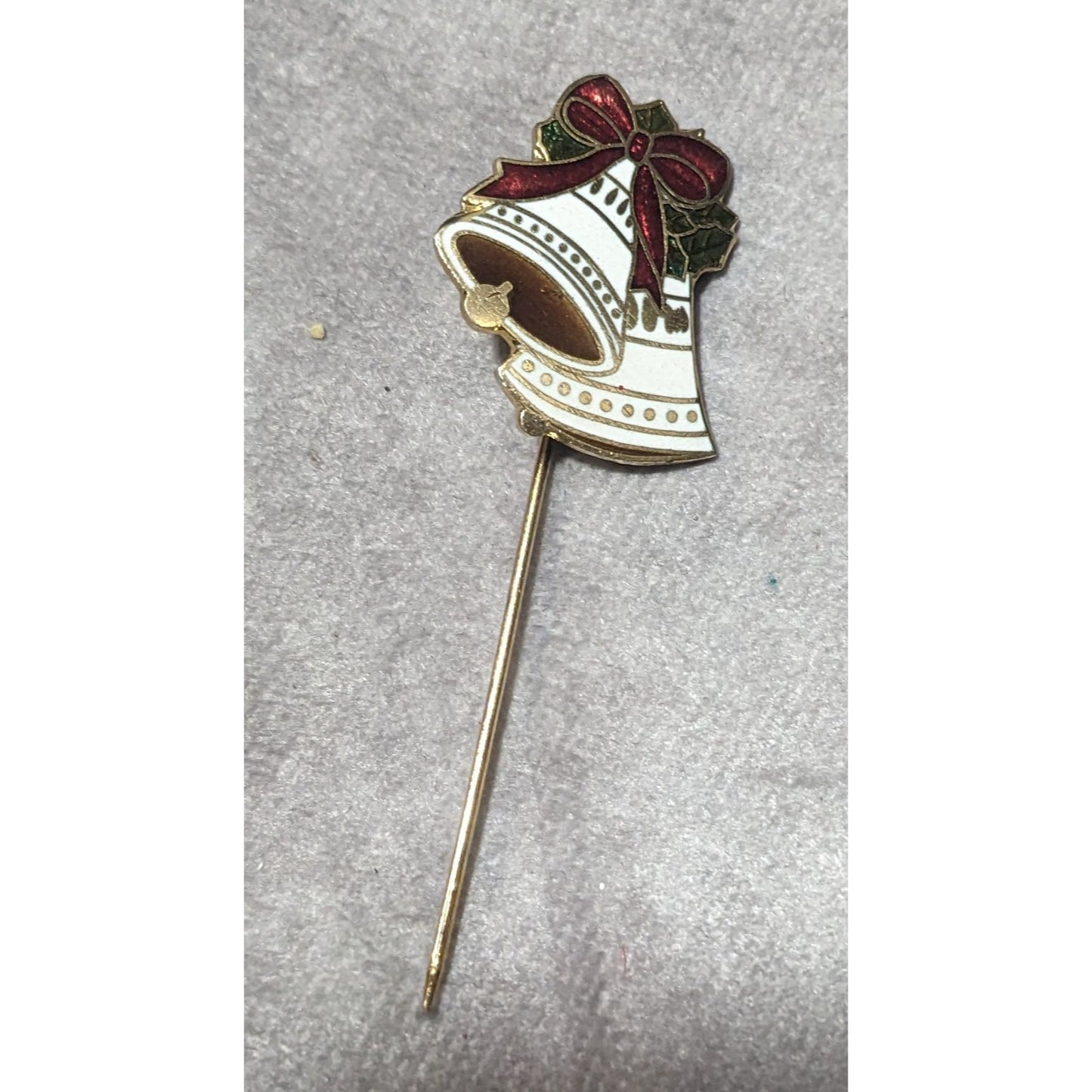 Vintage Gold And White Holiday Bell Stick Pin