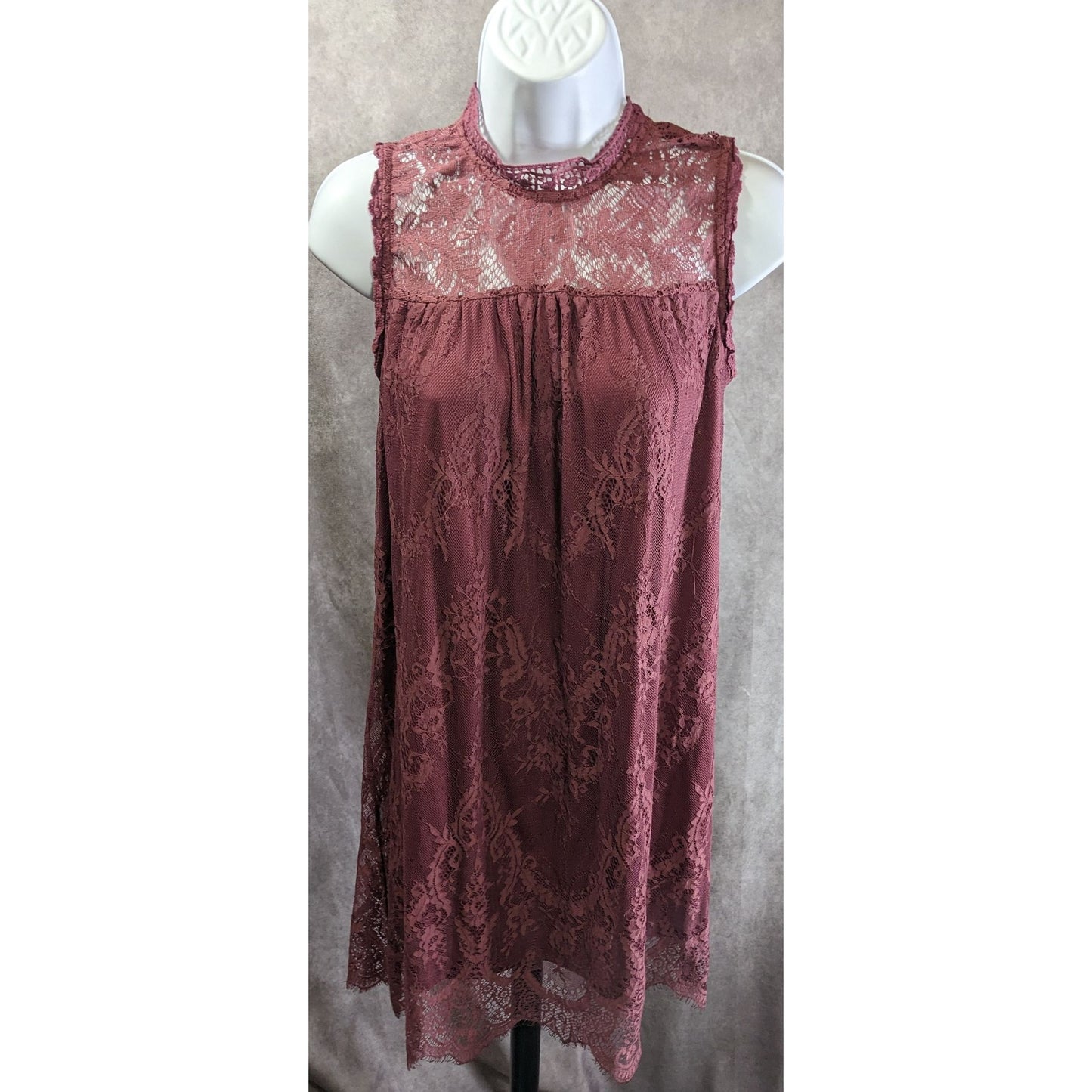 Mason & Belle Womens Berry Purple Lace Mini Dress Mock Neck Sleeveless Small