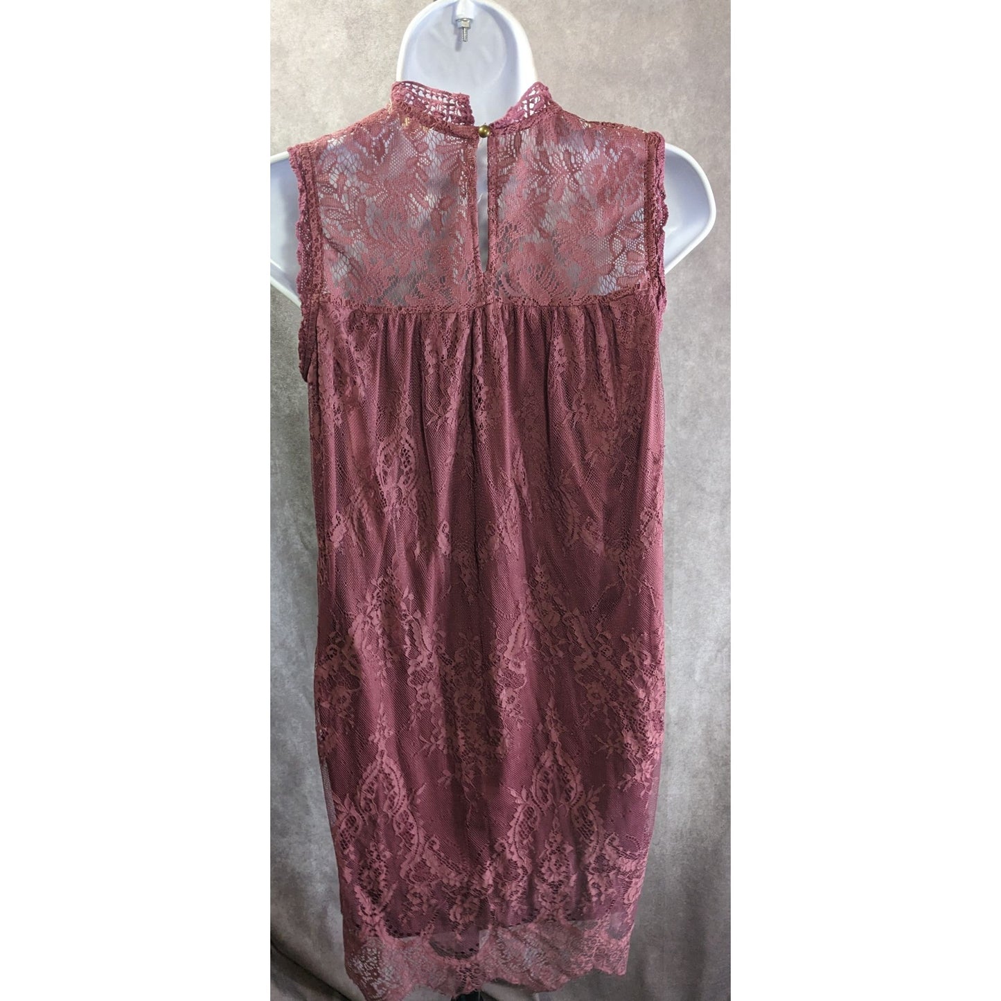 Mason & Belle Womens Berry Purple Lace Mini Dress Mock Neck Sleeveless Small