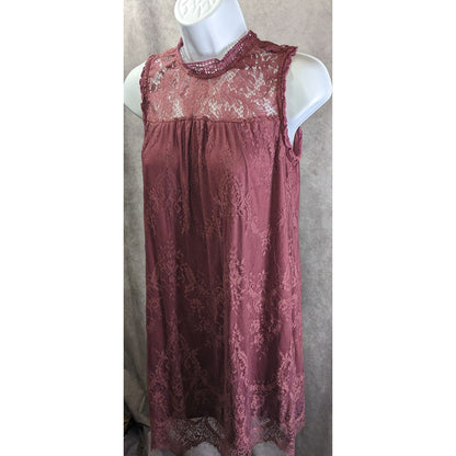 Mason & Belle Womens Berry Purple Lace Mini Dress Mock Neck Sleeveless Small