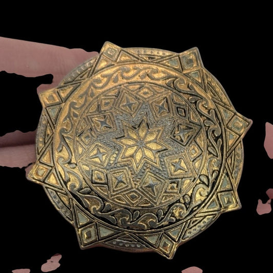 Vintage Spanish Damascene Brooch With Ornate Star Design