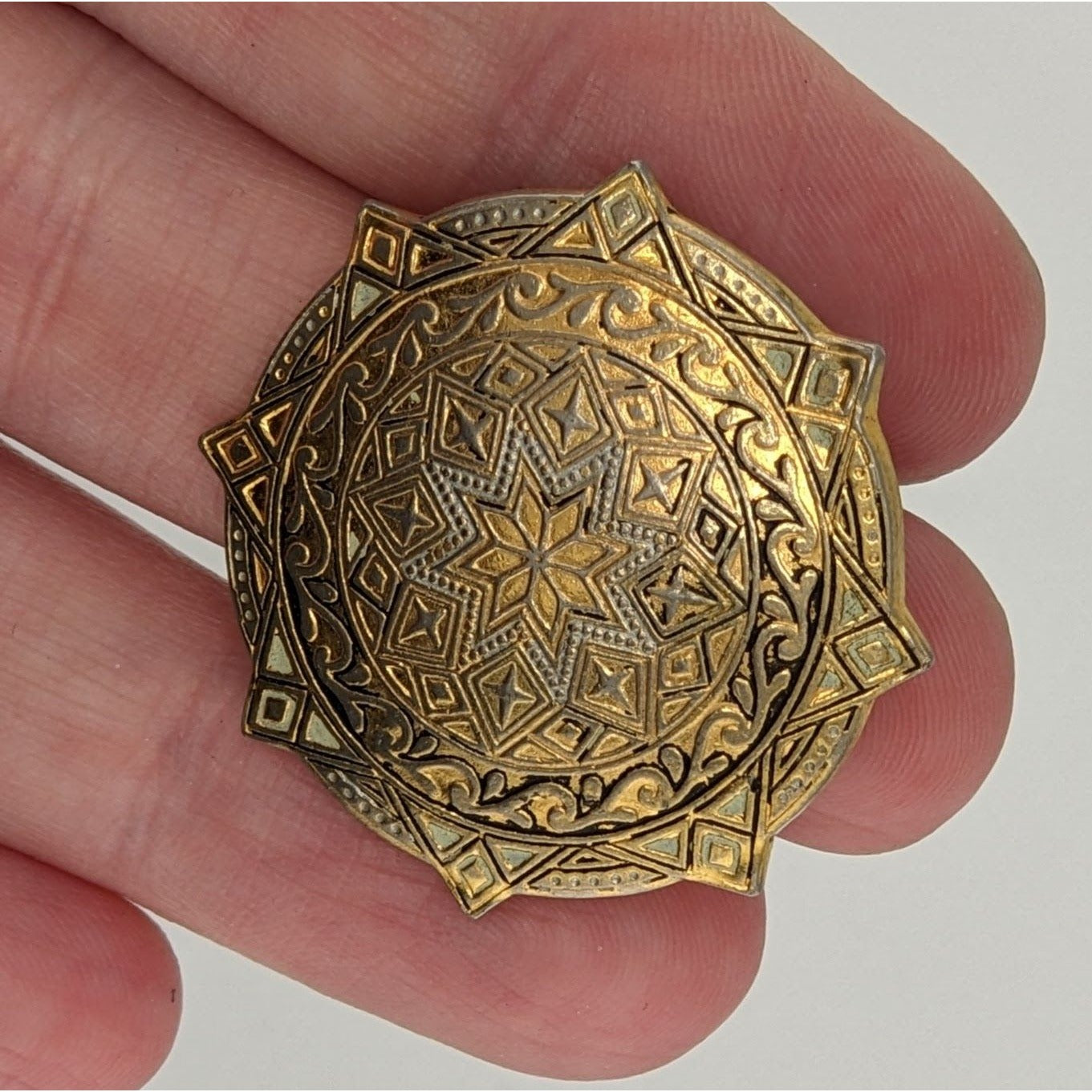Vintage Spanish Damascene Brooch With Ornate Star Design
