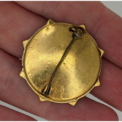 Vintage Spanish Damascene Brooch With Ornate Star Design